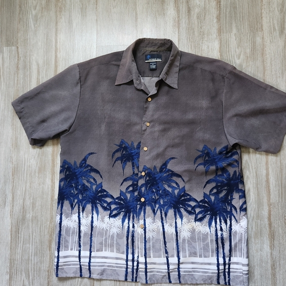 Extreme Gear Island Tropics Hawaiian Shirt Gray Button Up Ocean Palm Trees Sz XL - Picture 1 of 6
